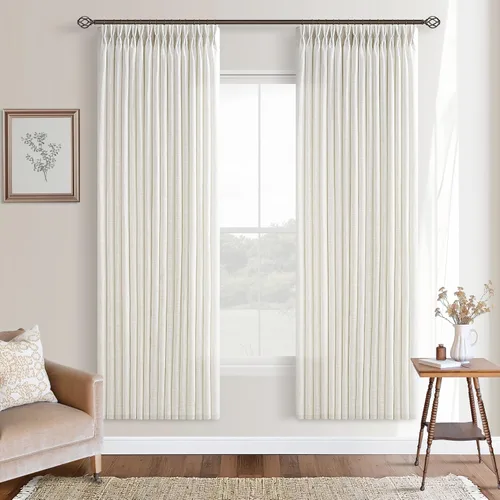 Vista 59 de TWODRAPES Cortinas de Lino Plisadas con Pinza Beige Blancas de 54 Pulgadas de Largo 2 Paneles para Comedor Cocina Dormitorio Plisadas Semi