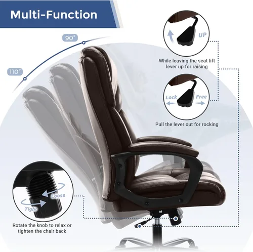 Vista 7 de ZUNMOS Escritorio ejecutivo para oficina en casa, con respaldo alto, altura ajustable y giratoria, silla de soporte lumbar para cabeza, cuero negro