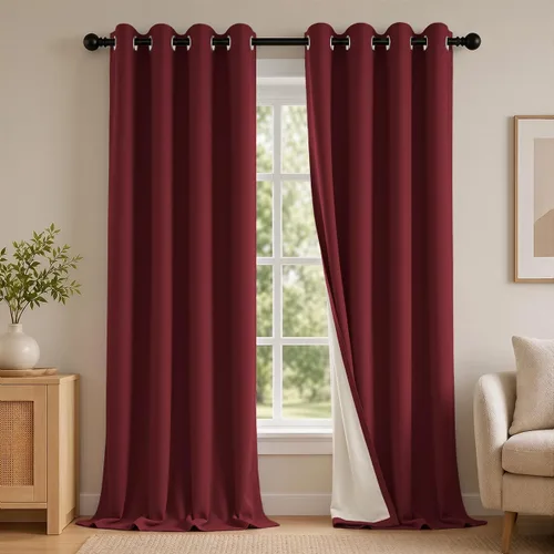 Vista 27 de 2 paneles de cortinas 100% opacas, de peso medio, con aislamiento térmico y ojales para dormitorio, sala de estar, tratamiento de ventana