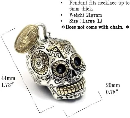 Vista 4 de Colgante de plata de ley 925 con diseño de calavera mexicana de COSUMOSU