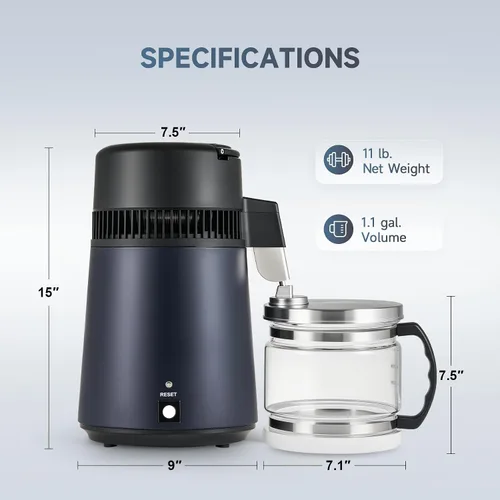 Vista 8 de CO-Z Destilador de agua de 1.1 galones, máquina de agua destilada de 4L para encimera con olla de vidrio, purificador de agua destilada de 750W