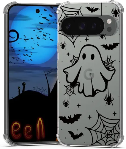 Vista 11 de Funda de Halloween para Google Pixel 6A transparente con diseños de murciélagos fantasmas, funda para teléfono para niñas, elegante, delgada, a