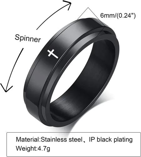 Vista 5 de VNOX Cross Christian Ring Stainless Steel Spinner Ring Rotatable Classic Cross Relieving Anxiety Ring for Men Women