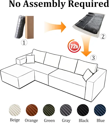 Vista 8 de Sofá modular en forma de L de 118 pulgadas, moderno sofá modular de pana de espuma viscoelástica de 4 plazas con otomana, asiento profundo tapizado
