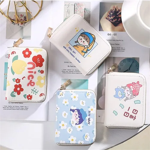 Vista 6 de Funda para tarjetas de crédito, con cremallera, para tarjetas de identificación, cartera para mujer, estampado de anime, Blanco, Imprimir -Hey, Gerl