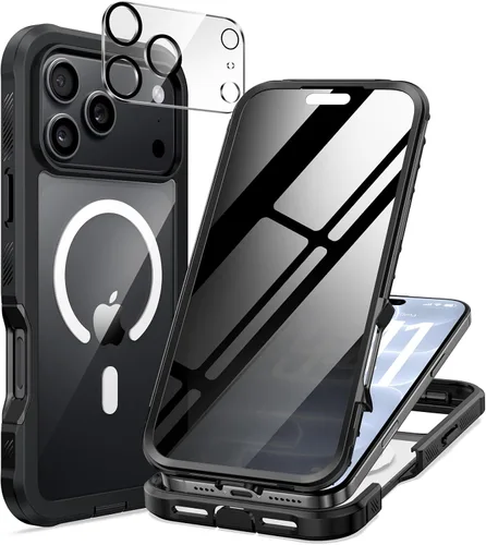 Vista 54 de seacosmo para iPhone Air Funda, Carcasa Completa con Protector de Privacidad de Vidrio Templado 9H Integrado y Protector de Lente de Cámara Negro