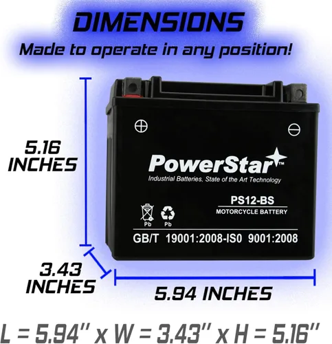 Vista 5 de PowerStar YTX12-BS Motorcycle Battery Compatible with Triumph Scrambler 2006 to 2007
