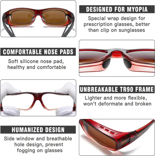 Vista 5 de DUCO Polarized Wraparound Fitover Glasses Wear Over Sunglasses for Men Women UV Protection Sun Glasses 8954