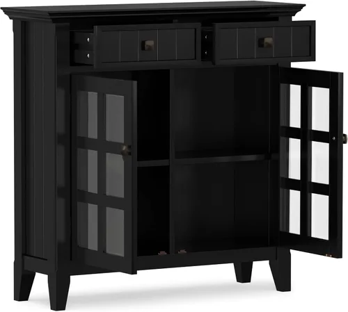 Vista 4 de SIMPLIHOME Acadian - Armario de madera maciza de 36" de ancho, color negro