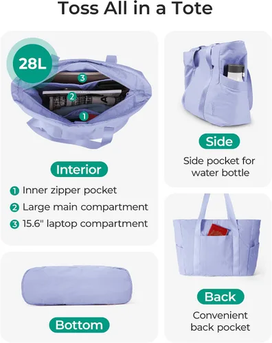 Vista 30 de BAGSMART Bolsa de mano para mujer con cremallera, bolsa de gimnasio con compartimentos, bolsa de trabajo para enfermera, baile, bolsa de yoga