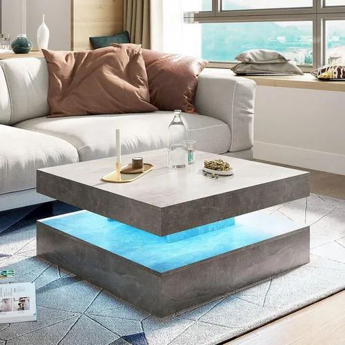 Vista 18 de HedoAjim Mesa de centro LED negra para sala de estar, mesa de sala de estar, mesas centrales cuadradas de 2 niveles, mesas de centro de madera