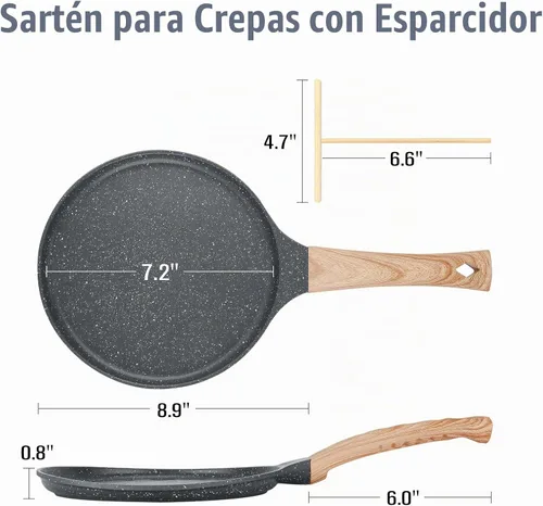 Vista 2 de SouxMux - Sartén para crepas de 8 pulgadas con esparcidor, cerámica antiadherente, lista para inducción Negro