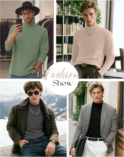 Vista 2 de Paquete de 4 Camisas de Cuello Alto Simulado para Hombre, Suéter Pullover Térmico de Manga Larga, Camiseta Interior Casual de Ajuste Holgado