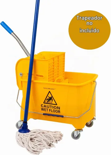 Vista 2 de Mind Reader Cubo para trapeador con escurridor, 22 cuartos (5.5 galones), limpieza de pisos, mango, ruedas, 16.25"L x 10.75"W x 24.5"H, amarillo