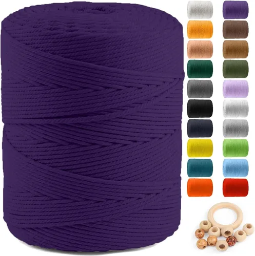 Vista 24 de ZUEXT Cordón de algodón para macramé de 4 mm x 500 m, ZUEXT Cordones trenzados naturales hechos a mano en verde manzana de 4 hebras, cuerda de lana