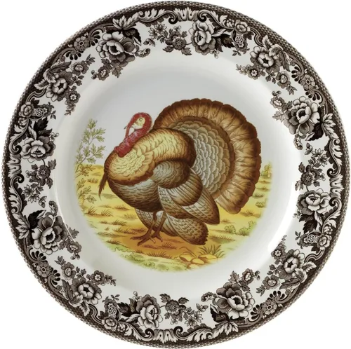 Vista 11 de Spode Woodland Bass Plato de Ensalada - 8" Loza Fina, Hecho en Inglaterra, Diseño de Pez de Caza con Borde de Flores Británicas para Ensaladas