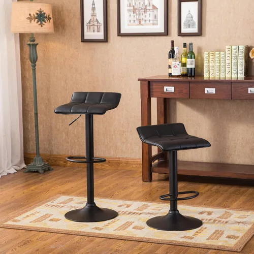 Vista 2 de Roundhill Furniture Belham Taburete giratorio de piel regenerada ajustable (2 unidades), color negro
