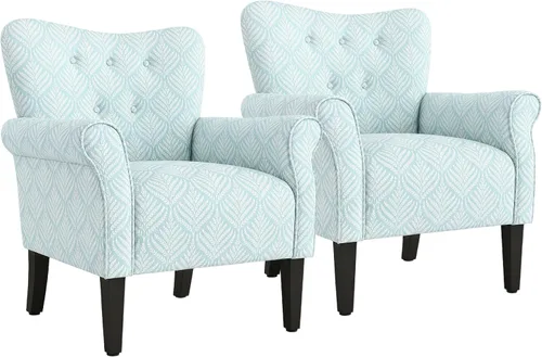 Vista 16 de BELLEZE Silla decorativa moderna, sillón de respaldo alto, silla lateral tapizada con respaldo alado, sofá individual acolchado con patas de madera