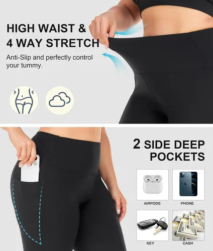 Vista 5 de NEW YOUNG Paquete de 3 pantalones cortos de ciclismo de talla grande con bolsillos para mujer, pantalones cortos de entrenamiento de cintura alta