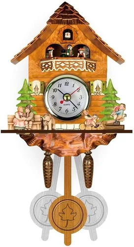 Vista 8 de FITBEST Reloj de cuco tradicional de madera hecho a mano con pájaros, funciona con pilas, reloj de cuarzo de péndulo de pared para decoración