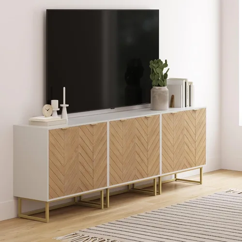 Vista 23 de Nathan James Enloe Aparador Buffet Moderno Gabinete de Almacenamiento de Acento Negro con Puertas en Acabado de Madera de Pino Rústico y Base