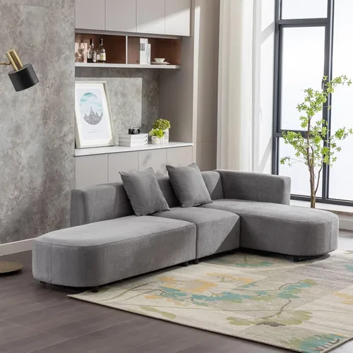 Vista 3 de Daesar Sofás modernos de lujo en forma de L, tapizado gris para espacios pequeños, sala de estar, dormitorio, estudio, apartamento