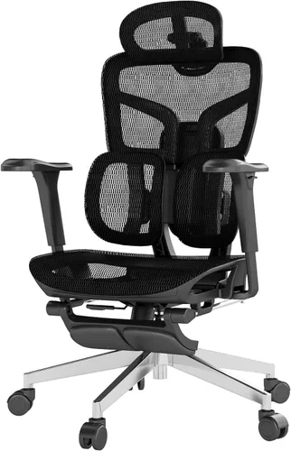 Vista 10 de Silla de oficina ergonómica con reposapiés y soporte lumbar Gris