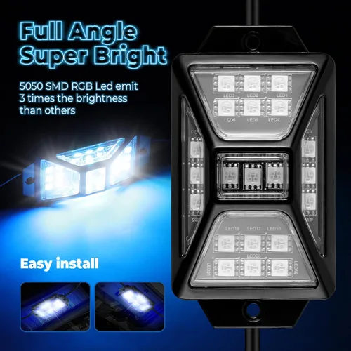 Vista 2 de 4 cápsulas de luces RGB de ángulo completo compatibles con camiones de 12 V, Jeep, UTV, SUV, ATV, barco, carrito de golf, impermeable, multicolor