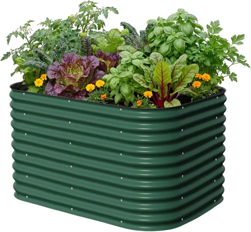 Vista 13 de Vego garden Jardinera elevada redonda de 32 pulgadas de alto y 42 pulgadas para jardín, para verduras, flores, patio, gris moderno