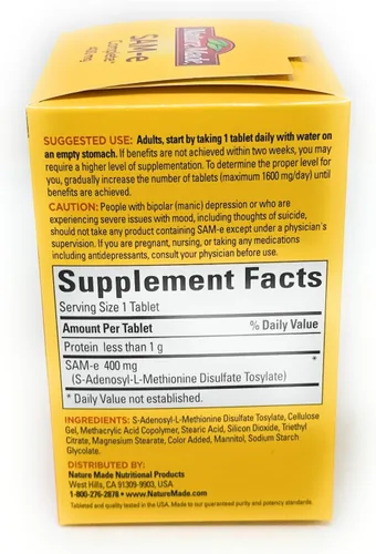 Vista 4 de Nature Made SAM-e - Tableta completa de 400 mg (ayuda a apoyar el estado de ánimo saludable y la comodidad de las articulaciones), 60