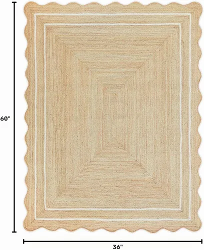 Vista 2 de Wave Corredor de Yute Festoneado - Natural, Yute Blanco Hueso Boho Festoneado para Entrada Estilo Casa de Campo (3'x5')