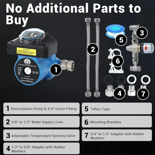 Vista 3 de Kit de bomba de recirculación de agua caliente instantánea reemplaza 595916 0955805 3-Year Warranty, 304 Stainless Steel Adjustable Bypass Valve