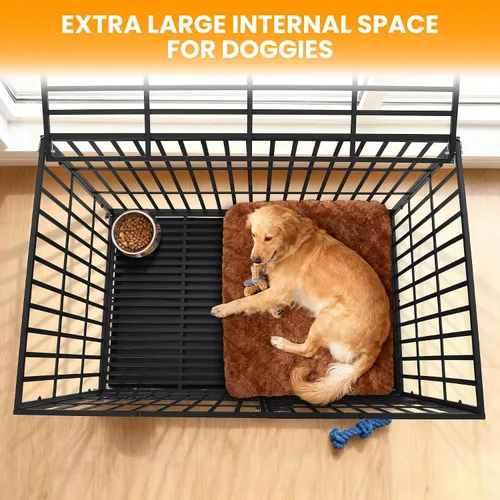 Vista 6 de Heavy Duty Escape-Proof Dog Crate - Durable Metal Kennel with 3 Doors, Removable Tray & Wheels, Indestructible Indoor Cage for Large/Medium Dogs