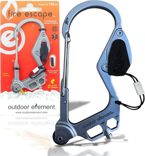 Vista 8 de OUTDOOR ELEMENT Herramienta de escape de emergencia, cortador de cinturón de seguridad, rompecristales, herramienta multiusos, encendedor, mosquetón