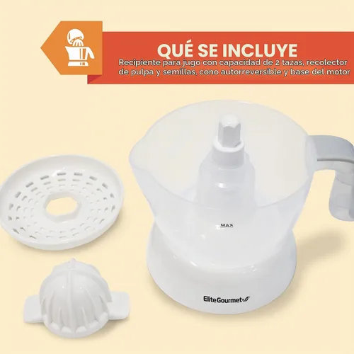 Vista 3 de Elite Gourmet ETS-411 Exprimidor eléctrico de cítricos, compacto, 30 vatios, 16 onzas, color blanco BPA-Free build with large-volume pulp control