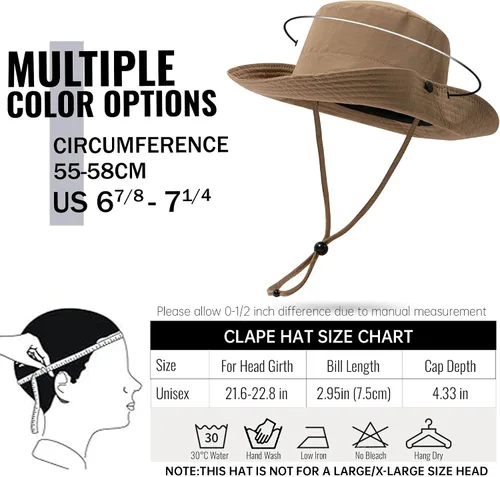 Vista 5 de CLAPE Sombrero de pescador para exteriores, impermeable, UPF 50+, ala Boonie para mujeres y hombres, ligero para senderismo, safari, sombrero