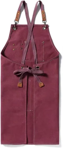 Vista 3 de Tosewever - Delantal de lona con espalda cruzada de chef de algodón para hombres y mujeres con bolsillos grandes Rojo oscuro