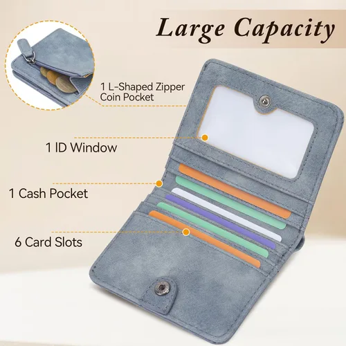 Vista 3 de MEITRUE Cartera pequeña para mujer, cartera delgada RFID para mujer, tarjetero con ventana de identificación, 02-azul cielo, Moderno