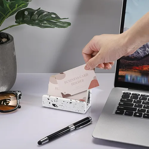 Vista 4 de Hipiwe Tarjetero de terrazo para escritorio, regalo de negocios para mujeres y hombres
