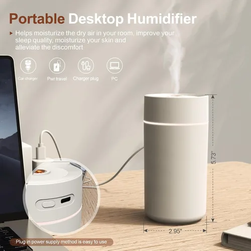 Vista 2 de Humidificador de proyección de estrella para automóvil con tanque de 12.2 fl oz, difusor portátil de niebla fría alimentado por USB, humidificador