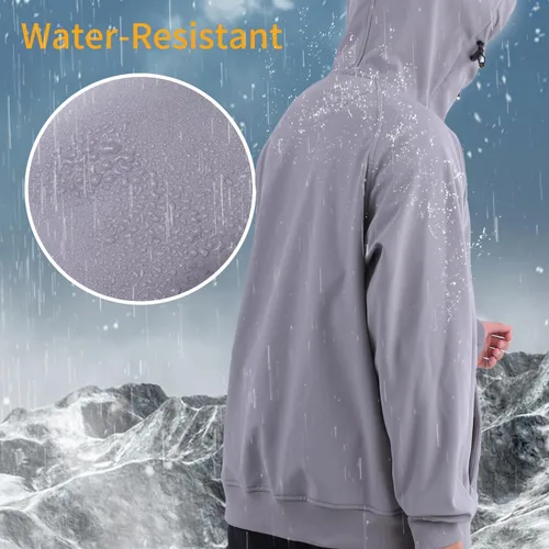 Vista 5 de ENDIRAD Sudaderas con capucha de forro polar impermeable para hombre, resistente a los cortavientos, chaqueta de lluvia softshell, abrigo