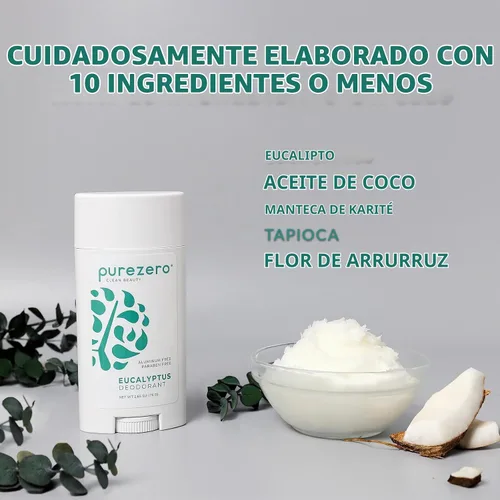 Vista 4 de Purezero EUCALYPTUS Desodorante Sin aluminio ni parabenos con bicarbonato de sodio y protección contra olores las 24 horas Para mujeres