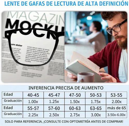 Vista 5 de Lightweight Reading Glasses Men Women Square Spring Hinges Readers 1.00 1.25 1.50 1.75 2.00 2.25 2.50 2.75 3.00 Negro