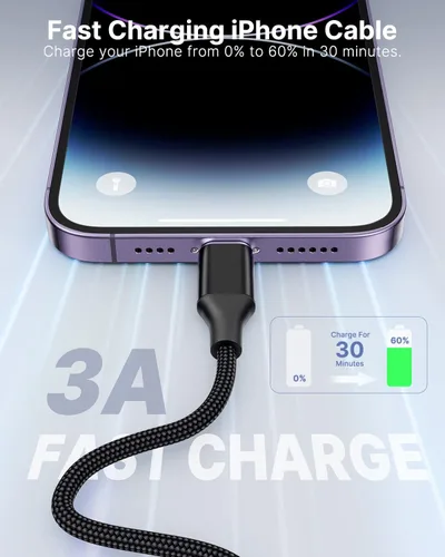 Vista 3 de Aioneus Cable Lightning corto de 1 pie, 2 unidades, [Certificado por Apple] Cable para iPhone de 1 pie de carga rápida de nailon trenzado de 12