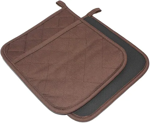 Vista 12 de Juego de 2 almohadillas de algodón y neopreno para horno, agarraderas con bolsillo de 8"x8.5", juego de almohadillas calientes de doble función
