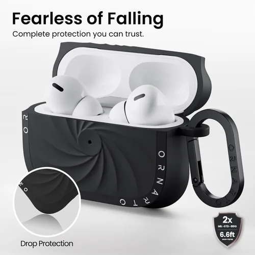 Vista 7 de ORNARTO Vortuxe - Funda para iPhone 16 Pro Max de 6.9 pulgadas, color negro + funda para AirPods Pro 2 en negro
