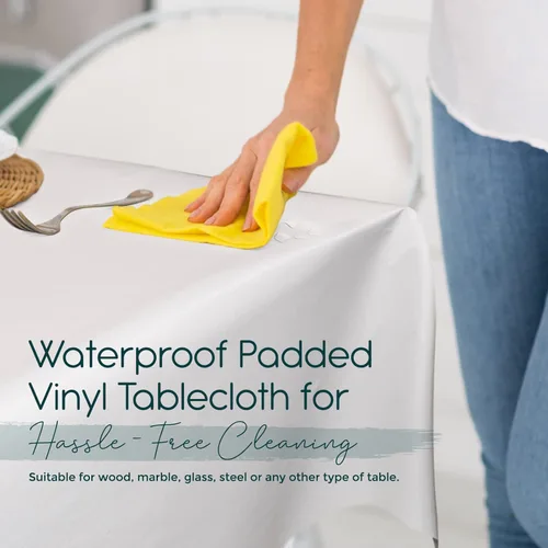 Vista 3 de Protector de mesa de alta calidad, protección superior contra derrames, arañazos y calor, mantel de vinilo reutilizable con respaldo de franela