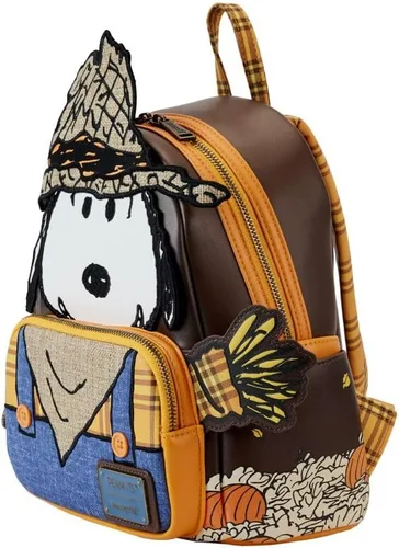 Vista 2 de Loungefly Mini mochila de espantapájaros Snoopy Peanuts, Marrón, Mini mochila