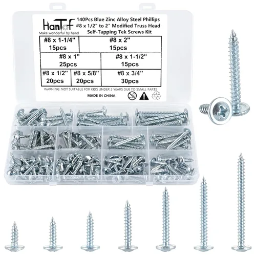 Vista 14 de Kit de surtido de 140 piezas de tornillos negros autoperforantes para metal, tornillos TEK autorroscantes de cabeza de armadura modificada de 8# x