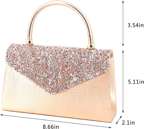 Vista 6 de Naimo Bolso de mano de noche de cristal brillante, bolso cruzado con asa superior, bolso de hombro para boda, fiesta, novia